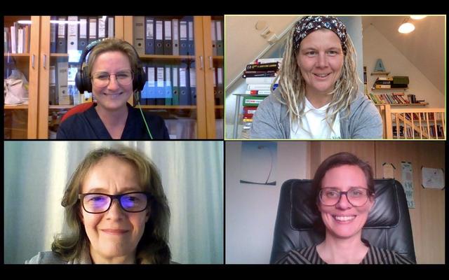 Virtuelles Gespräch über Nachhaltigkeit im Burgenland: Anja Haider Wallner (rechs untern), Elisabeth Nussbaumer (rechts oben), Barbara Buchinger (links oben) und Helga Kuzmits (links unten)