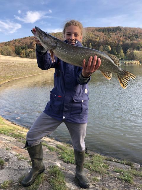 Der junge Jasper hat einen kapitalen Hecht aus dem Wienerwaldsee gefischt. Nach diesem Foto durfte der Raubfisch aber sofort wieder ins Wasser zurück.