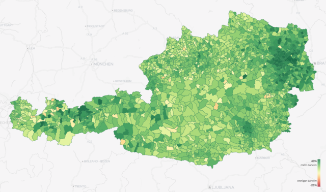 Mobilitätsdaten aus allen österreichischen Gemeinden. | Foto: Screenshot https://bleibdaheim.invenium.io/de/dashboard/