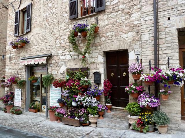 Blumenreiche Gasse, noch ohne Regentropfen
