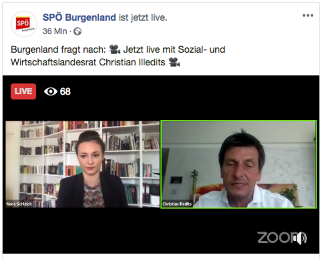 Sozial- und Wirtschaftslandesrat Christian Illedits beantwortete Fragen via Facebook, Nora Schleich moderierte.