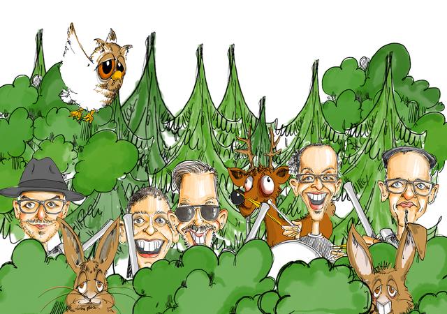 Die Band Alpkan aus der Sicht des Rainbacher Karikaturisten Rupert Hörbst.