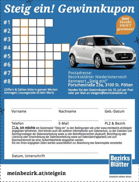 Entweder Kupon ausfüllen (hier runterladen oder in jeder Bezirksblätter-Ausgabe) oder Code direkt online eingeben: meinbezirk.at/steigein | Foto: Bezirksblätter NÖ