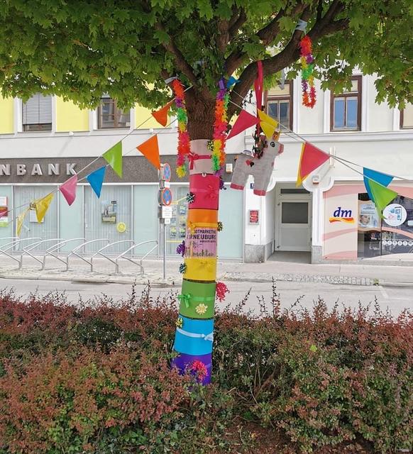 Viele bunte MAIbäume in der Stadt Korneuburg. | Foto: Stadtmarketing