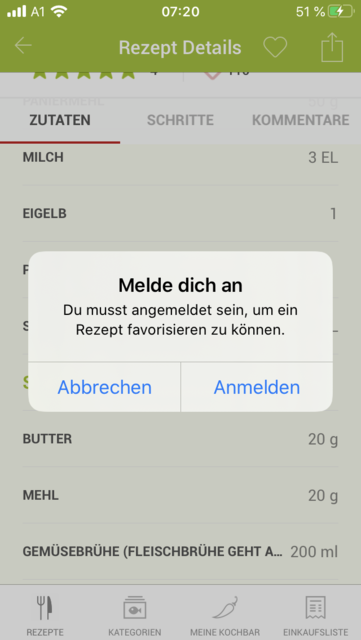 App-Tipp der Woche: Unser App-Tipp der Woche "Kochbar" ist eine umfangreiche Rezeptsammlung. Jeden Tag gibt es neue Rezeptvorschläge. Zusätzlich punktet die App mit eigenen Kategorien für saisonale Rezepte. | Foto: Screenshot