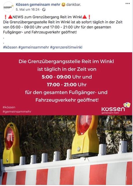 Das Facebook-Posting des Kössener Ortsmarketings sorgte zuerst für Hoffnung.