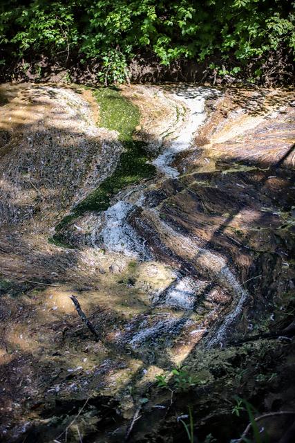 der Blütenstaub der letzten Wochen macht in der Tiebel ein Bild gleich einer Landkarte.