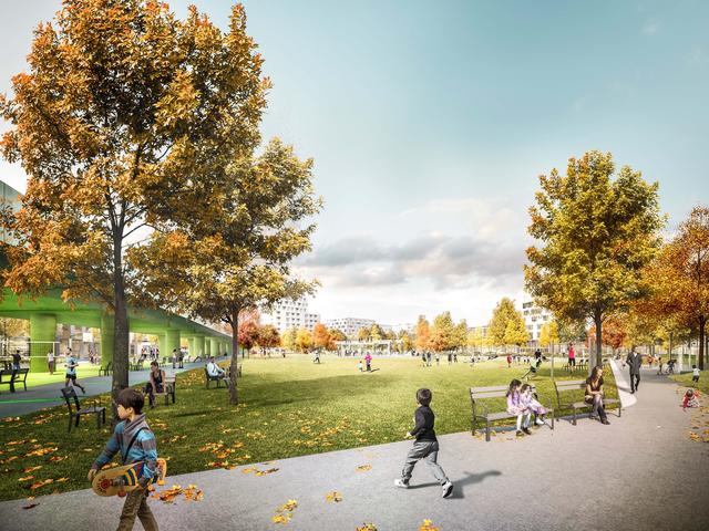 Im Nordosten der Seestadt Aspern entsteht bis zum Frühjahr 2021 der insgesamt vierte Park der Seestadt.