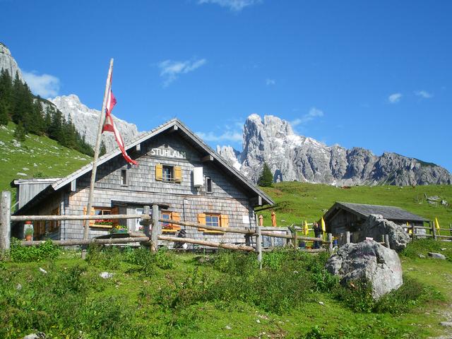 Die Stuhlalm vor dem Gosaukamm mit Bischofsmütze.