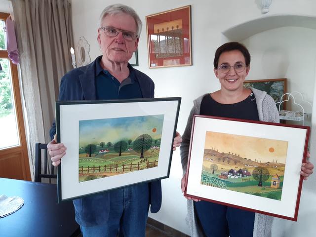 Gastgeberin Katharina Zirngast mit Maler Peter Stelzl.