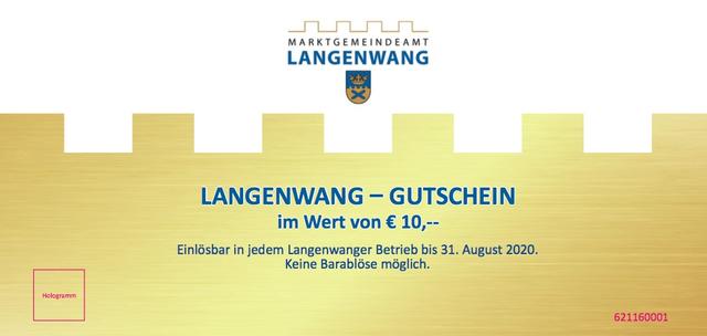 Muster: Alle Langenwanger erhalten Mitte Juni einen Langenwang-Gutschein in Wert von zehn Euro. Zugestellt werden die Gutscheine mit der Post.