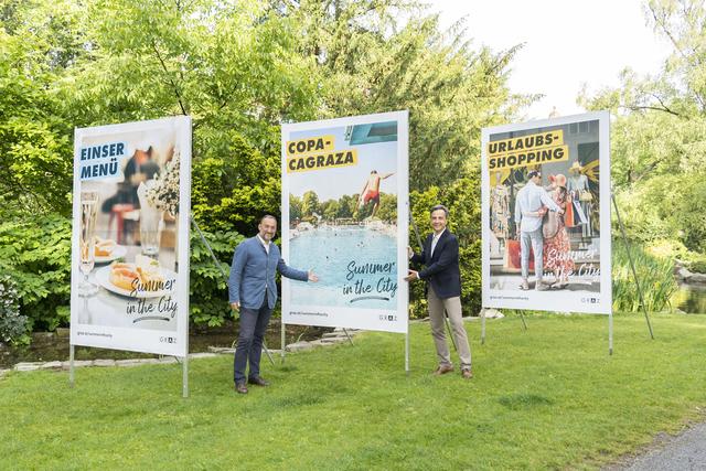 Wollen mit der neuen Imagekampagne Lust auf Graz-Urlaube im Sommer machen: Siegfried Nagl (r.) und Mario Eustacchio