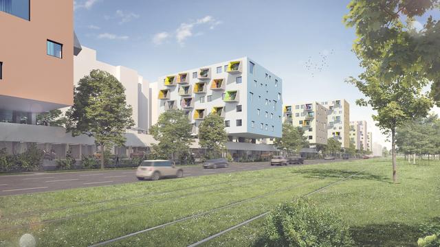 Visualisierung: So sollen die neuen Gemeindebauten am Handelskai 214 aussehen.