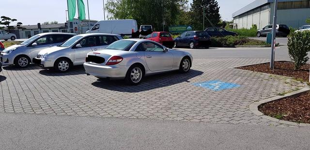 Kunstparker über drei Parkplätze inkl. Behindertenparkplatz.