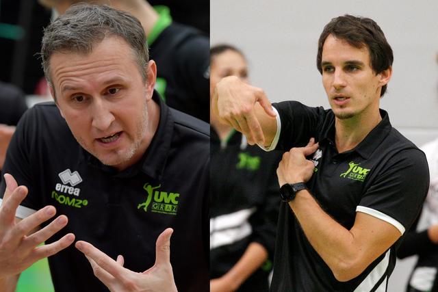 Weiter am Ruder: Die beiden UVC-Trainer Robert Koch (l., Herren) und Matthias Pack (r., Damen) | Foto: GEPA/WOCHE
