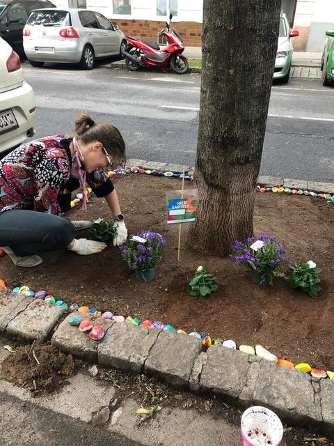Die Baumscheibe vor der Bürgergasse wurde von der Lokalen Agenda Favoriten bunt gestaltet. | Foto: Lokale Agenda Favoriten