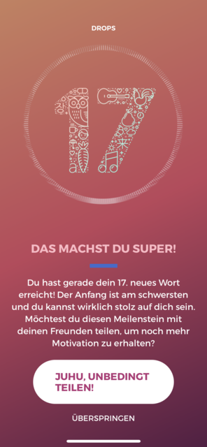Unser App-Tipp der Woche Drops ist eine Sprachlern-App, bei der man in wenigen Minuten täglich, seinen Wortschatz in verschiedenen Sprachen verbessern kann. | Foto: Screenshot