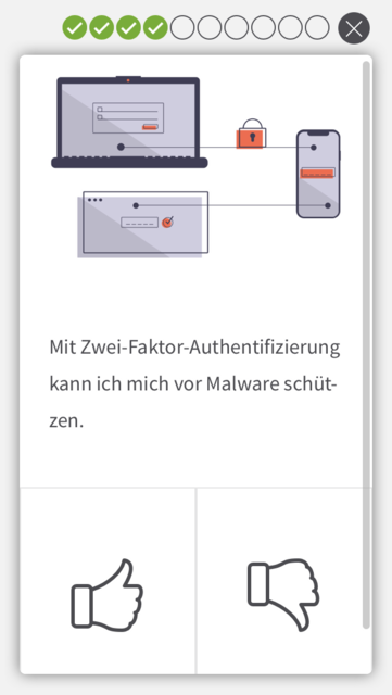 App-Tipp der Woche: Die App Cyber Security Quiz ist eine Lern- und Quizapp mit der die unterschiedlichen Gefahren im Internet ins Bewusstsein gerückt werden soll. Durch das Quiz wird dieses Wissen dann spielerisch abgefragt.  | Foto: Screenshot