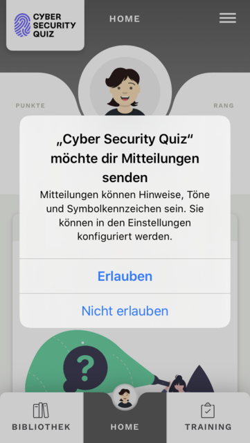 App-Tipp der Woche: Die App Cyber Security Quiz ist eine Lern- und Quizapp mit der die unterschiedlichen Gefahren im Internet ins Bewusstsein gerückt werden soll. Durch das Quiz wird dieses Wissen dann spielerisch abgefragt.  | Foto: Screenshot