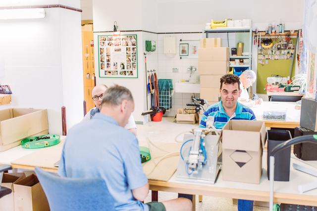 Die Industriegruppe bei der Arbeit. | Foto: Fotos: Lebenshilfe OÖ