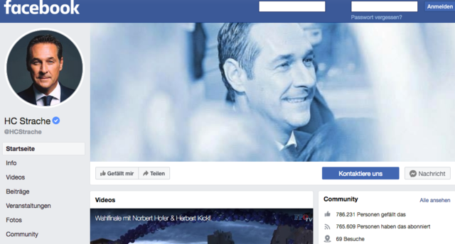 Rund 790.000 Menschen folgten EX-FPÖ-Chef Heinz Christian Strache auf der Facebookseite, die verbotenerweise vom Parlamentsklub betrieben wurde. | Foto: Screenshot Facebook.com