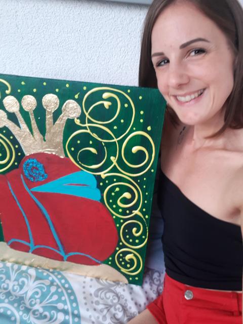 Manuela Amon malte den Frosch vom Simmeringer Platz.
