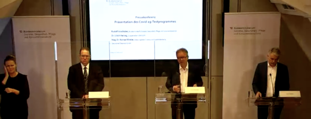 Am Donnerstag präsentierten Gesundheitsminister Rudi Anschober gemeinsam mit Dr. Ulrich Herzog, BMSGPK und Mag. Dr. Roman Winkler, Gesundheit Österreich GmbH (GÖG), das Testprogramm des Bundesministeriums für Gesundheit im Zuge der Covid-19 Pandemie.