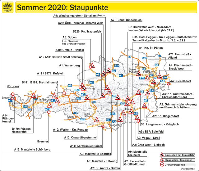 Grafik der Staupunkte, Grenz-, Maut- und Baustellen
