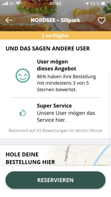 Unser App Tipp der Woche "Too Good to Go" ist eine App, um auf günstige und angenehme Weise Lebensmittel zu retten. Einfach die App installieren, schauen, welche Anbieter es in der Nähe gibt, bestellen und günstige Lebensmittel abholen. | Foto: Screenshot