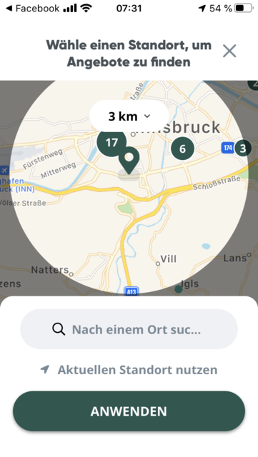Unser App Tipp der Woche "Too Good to Go" ist eine App, um auf günstige und angenehme Weise Lebensmittel zu retten. Einfach die App installieren, schauen, welche Anbieter es in der Nähe gibt, bestellen und günstige Lebensmittel abholen. | Foto: Screenshot