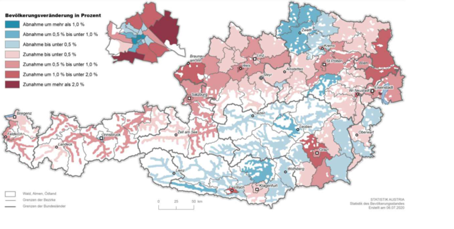 Bevölkerungsveränderung 2019 nach Politischen Bezirken
