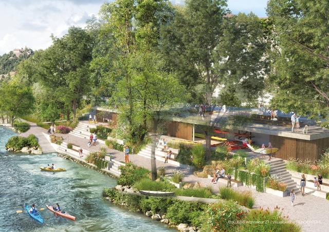 Stellvertretend für eine Reihe von Infrastruktur-Verbesserungen wird 2021 das Stadtbootshaus eröffnet. | Foto: Kuess Architektur ZT-Visualisierung Renderpohl