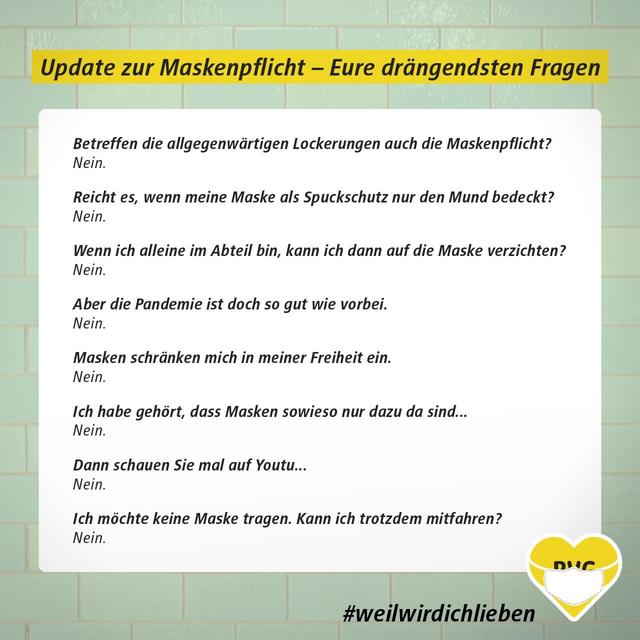 Hinweis der Berliner Verkehrsbetriebe zum Thema Maskenpflicht.