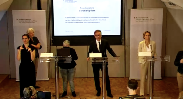 Von Mittwoch auf Donnerstag wurden binnen 24 Stunden 170 Neuinfektionen mit dem Coronavirus registriert. Seit Freitag gilt nun wieder die Maskenpflicht in Supermärkten, Banken usw. Gesundheitsminister Anschober, Virologin Puchhammer-Stöckl (MedUni Wien) und Infektionsepidemologin Schmid (AGES) geben am Freitag ab 10.30 Uhr eine Pressekonferenz zum Thema "Akutelle Lage in Österreich.