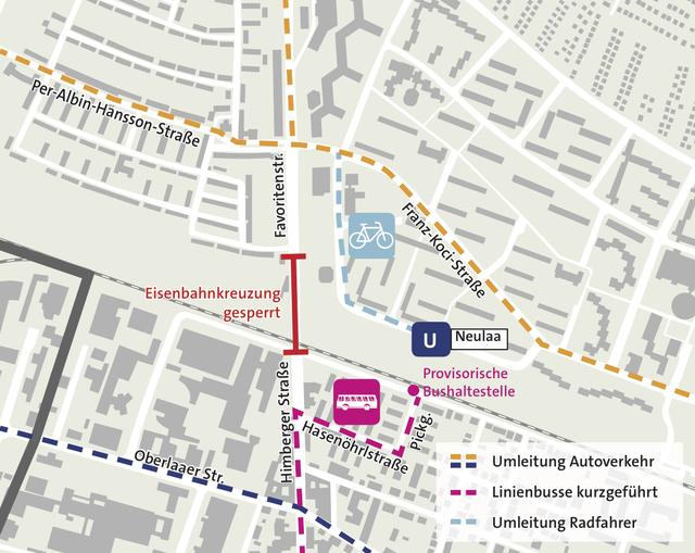 Vom 3. bis 23. August kann man den Übergang beim Oberlaaer Bahnhof nicht nutzen: Das sind die Umleitungen.
