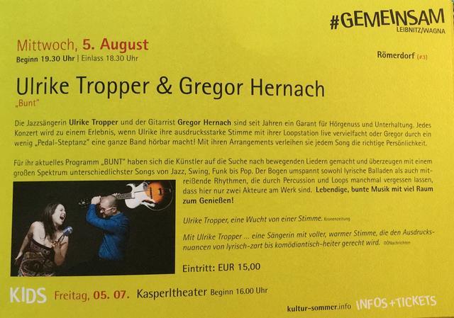 Nächstes Programmhighlight in Wagna am 5. August: Ulrike Tropper und Gregor Hernach. Beginn:19.30 Uhr