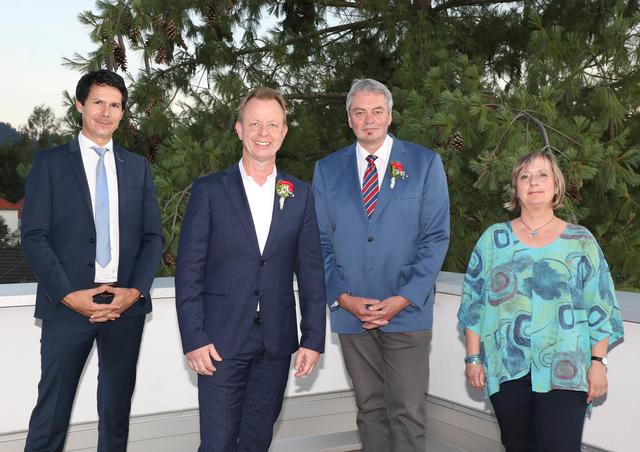 Konstituierende Sitzung in Trofaiach: Bezirkshauptmann Markus Kraxner, Bürgermeister Mario Abl, 1. Vizebürgermeister Alfred Lackner, 2. Vizebürgermeisterin Gabriele Leitenbauer.