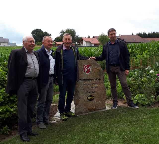 Ehrenbürger Konrad Sageder, Vizebürgermeister Stefan Prünstinger, St. Aegidis Bürgermeister außer Dienst (Amtszeit 1997 bis 2019) Eduard Paminger und Aegidis amtierender Bürgermeister Klaus Paminger.