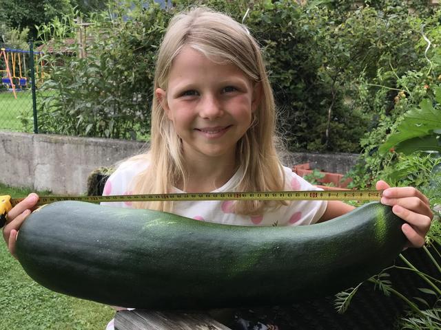 Melanie aus Inzersdorf mit der 39 cm langen Zucchini. | Foto: geh