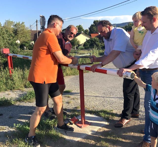 Voller Einsatz auf dem Hochwasserdamm zwischen Bisamberg und Langenzersdorf. Die Bürgermeister Günter Trettenhahn und Andreas Arbesser sägen,… | Foto: Marktgemeinde Bisamberg