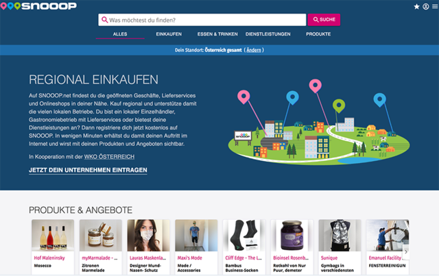 Die Plattform „Snooop“ der Digital City Solution unterstützt den lokalen Handel sowie Betriebe, um im Internet sichtbar zu sein. Die Geschäfte melden sich selbst auf der Seite an und aktualisieren ihre Einträge und Produkte laufen. | Foto: Digital City Solution