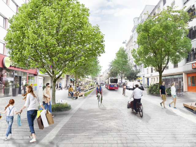 Zukunftsvision: Geht es nach den Grünen Wieden, könnte die Margaretenstraße bald zur Begegnungszone werden. | Foto: Visualisierung: Moritz Mitterbauer