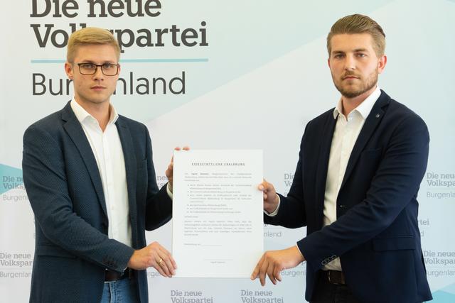 Wenn Bgm. Salamon die eidesstaatliche Erklärung unterzeichnet „ist die Sache für uns erledigt“, versichern Patrik Fazekas und Andreas Feiler. | Foto: ÖVP