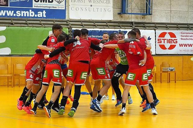 Jubel bei Leoben nach dem 29:24-Heimsieg gegen St. Pölten. | Foto: Sportunion Leoben