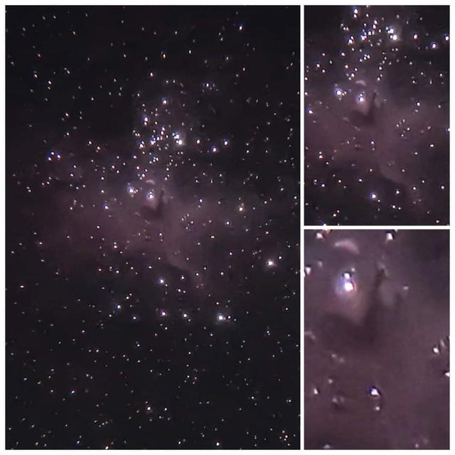 Da funkelt es aus der Vergangenheit her: Adlernebel mit Vergrösserung der normal nur auf Hubblefotos sichtbaren "Säulen der Schöpfung"