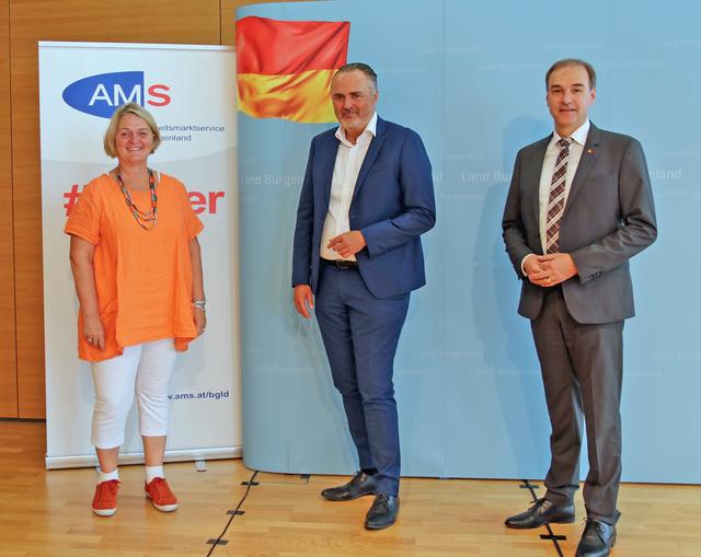 Präsentierten die Insolvenz-Arbeitsstiftung: AMS-Landesgeschäftsführerin Helene Sengstbratl, LH Hans Peter Doskozil und LR Leonhard Schneemann