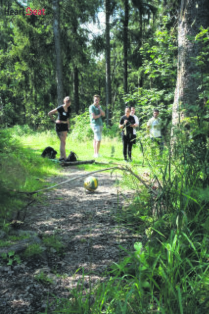 Die Lehrlinge bauten eine Murmelbahn im Wald.