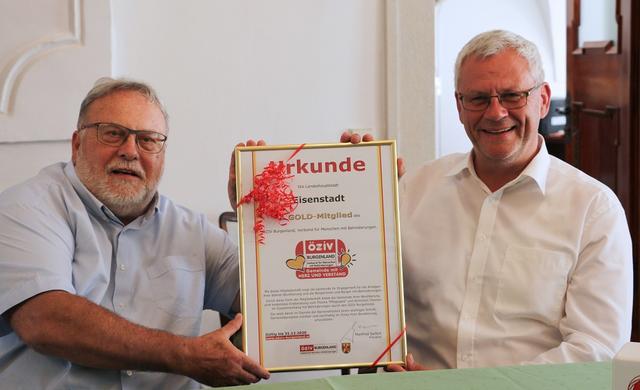 v.l.n.r.: Manfred Seifert, Präsident des ÖZIV Burgenland und LAbg. Mag. Thomas Steiner, Bürgermeister der Landeshauptstadt Eisenstadt