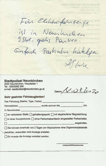 Kein Organmandat, sondern eine Information der Stadtpolizei in Neunkirchen