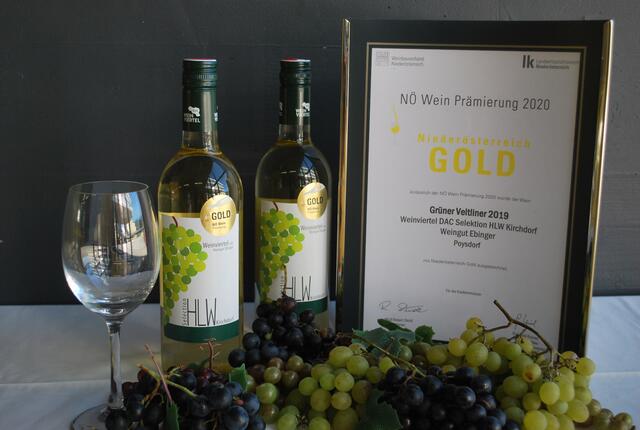 Grüner Veltliner 2019, Weinviertel DAC Selektion HLW Kirchdorf wurde mit Gold ausgezeichnet.